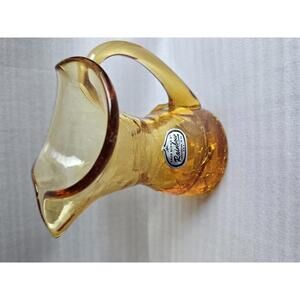 Amber Crackle Glass Mini Pitcher Rainbow Glass Co. Dual Labels (Rainbow + HOST)